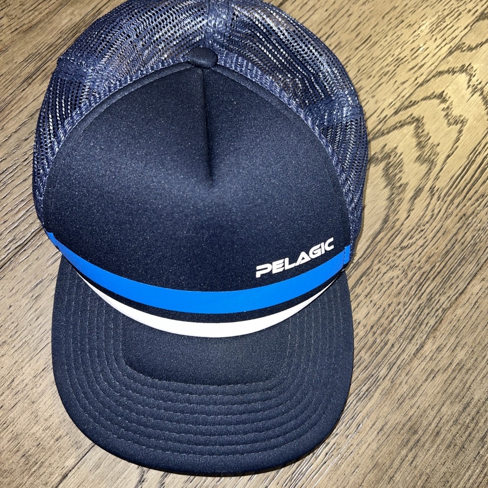 Pelagic Fishing Hat Cap Snapback Mesh Trucker  Blue Black White SnapBack